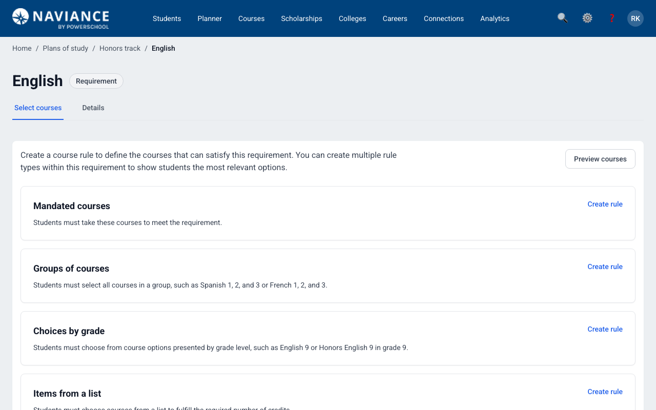 Course Planner Configuration preview